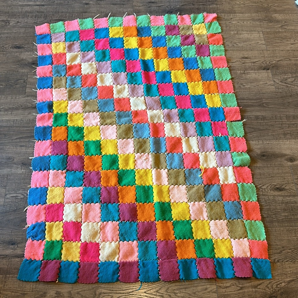 Vintage Hand Made Blanket or Quilt Starter Colorful 3 Ft. x 5 Ft.